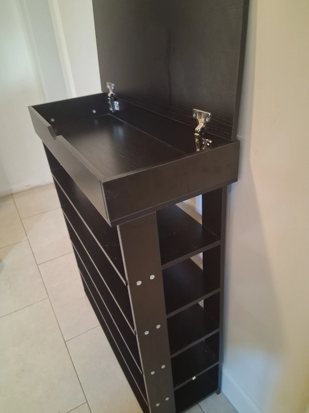 Black Shoe Rack with Storage Compartment - photo 2