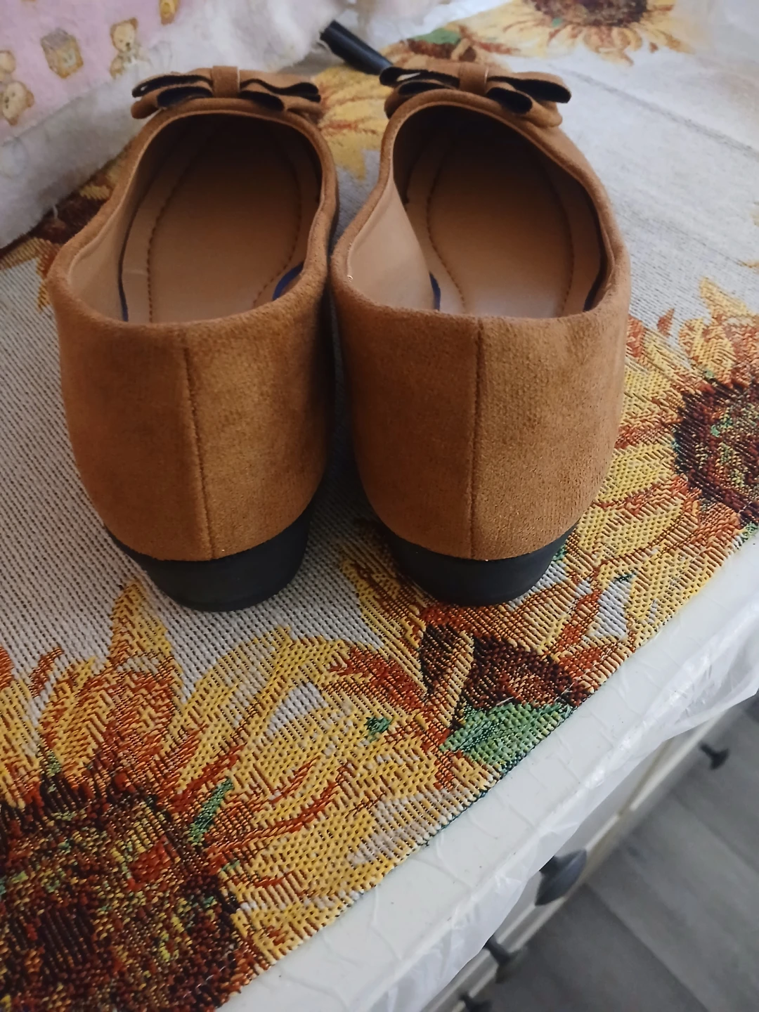 Brown Suede-Style Bow Wedge Flats Size 41 - photo 3
