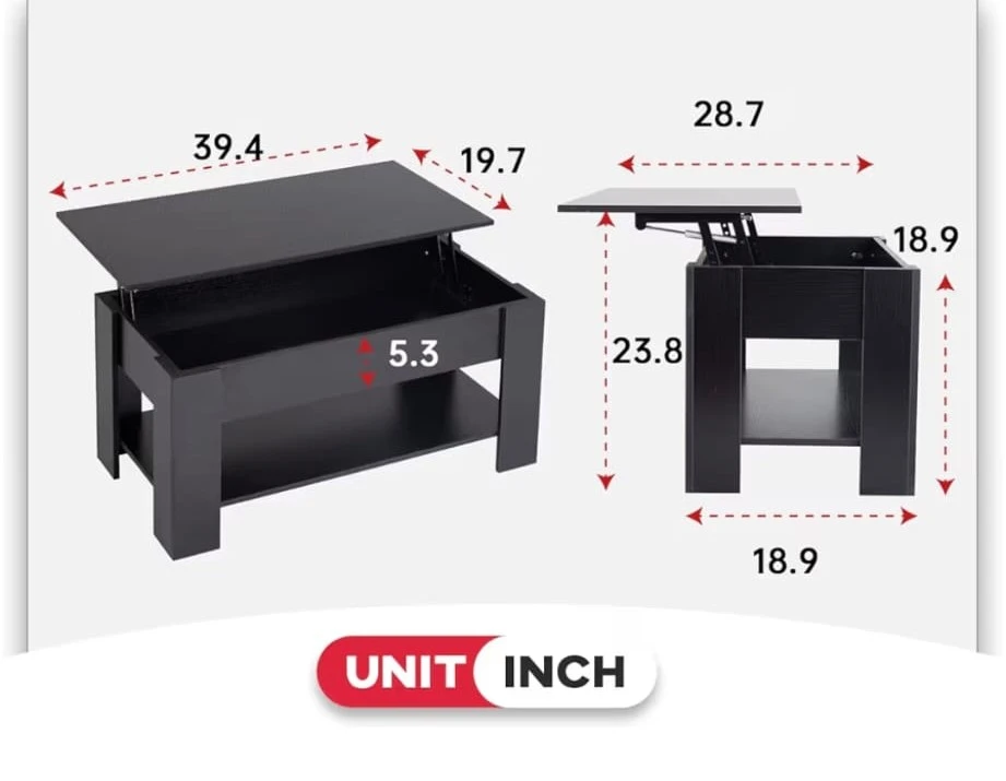 Black Lift-Top Coffee Table with Storage - photo 3