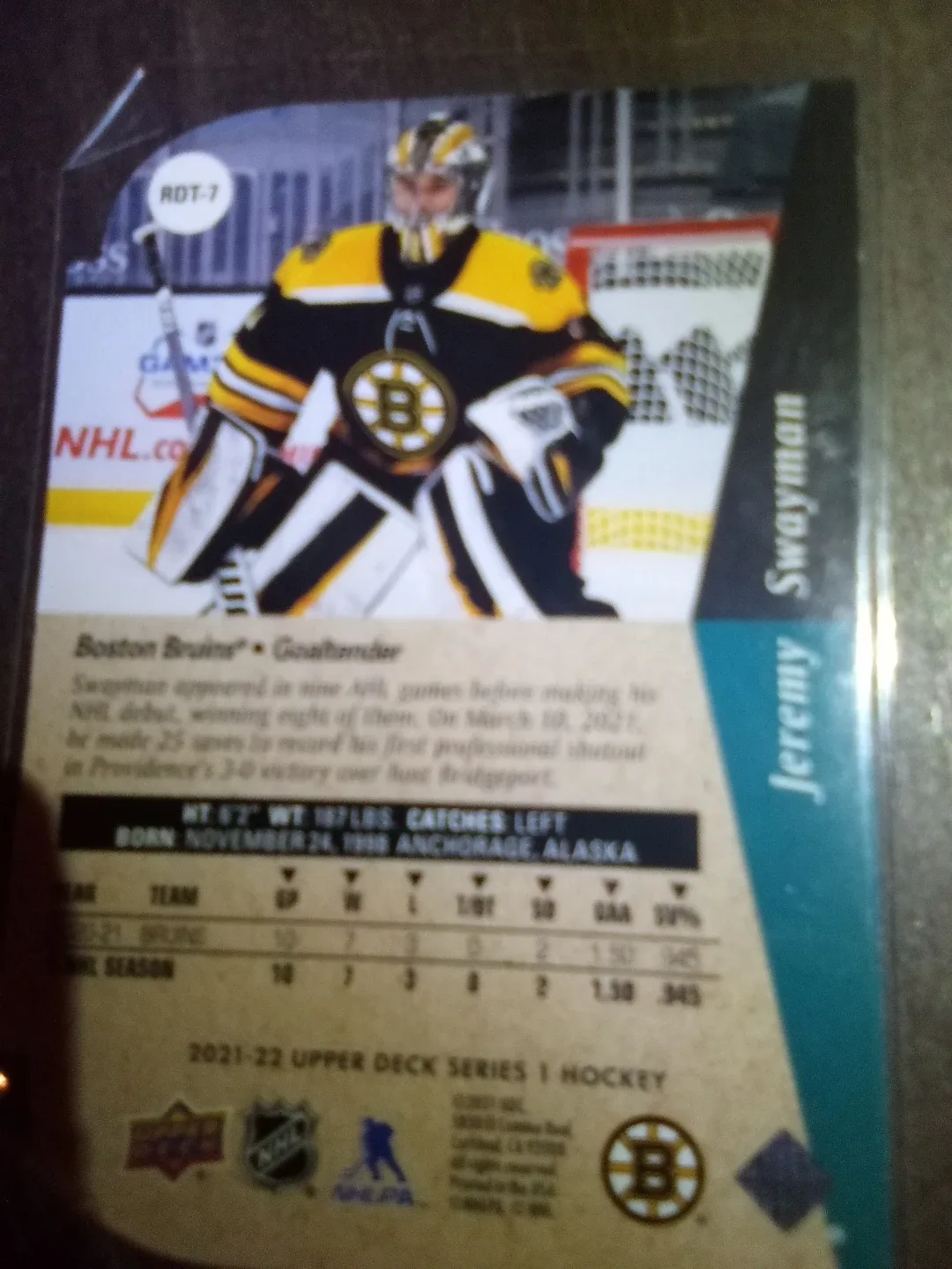 2021-22 Upper Deck Jeremy Swayman Hockey Card - photo 2