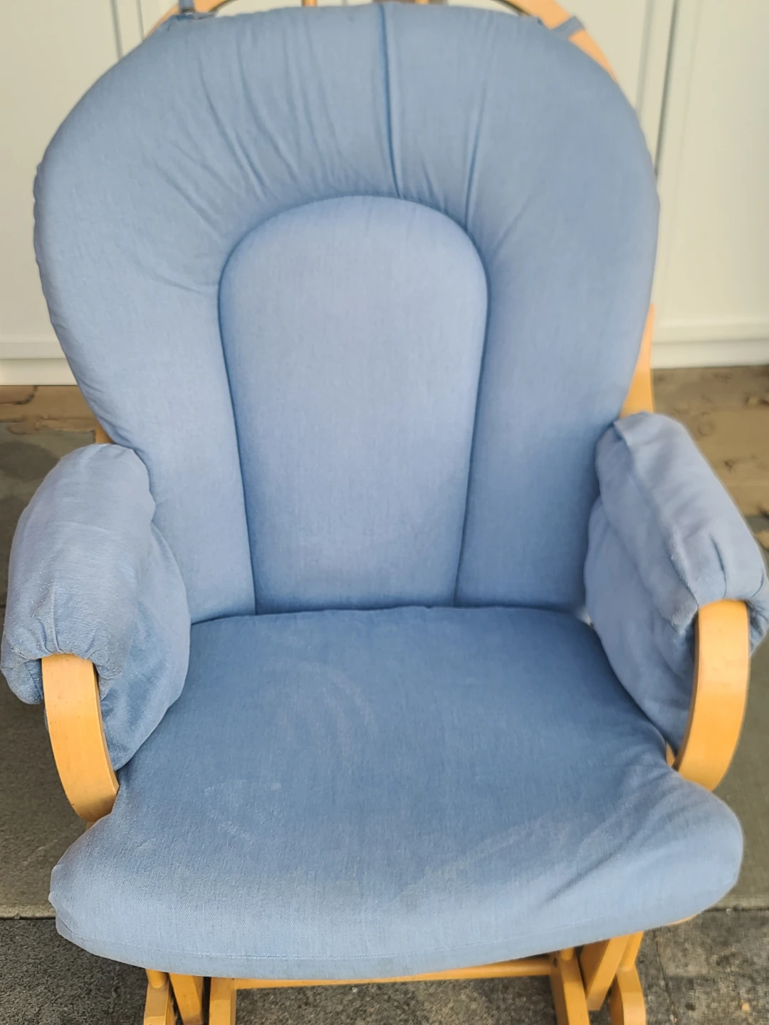 Wooden Glider Rocking Chair with Blue Cushions - photo 3