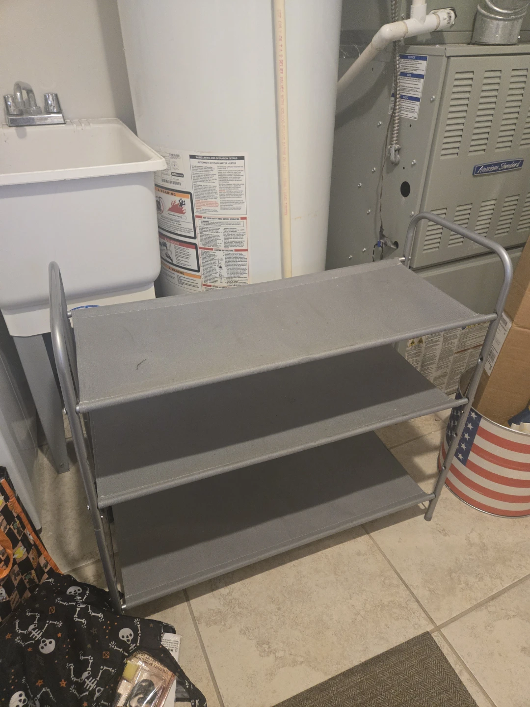 3-Tier Gray Fabric and Metal Storage Cart