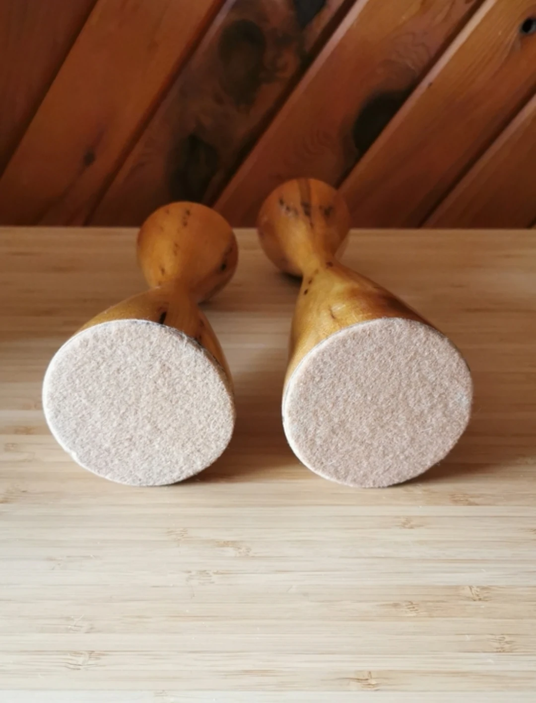 Vintage MCM Turned Wood Candle Holders Set Scandinavian Style - photo 5