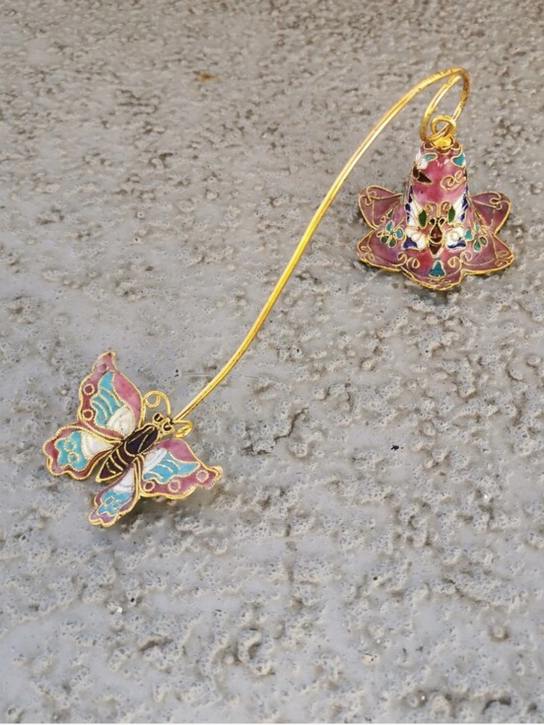 Vintage Cloisonné Floral Bell Butterfly Candle Snuffer - photo 3