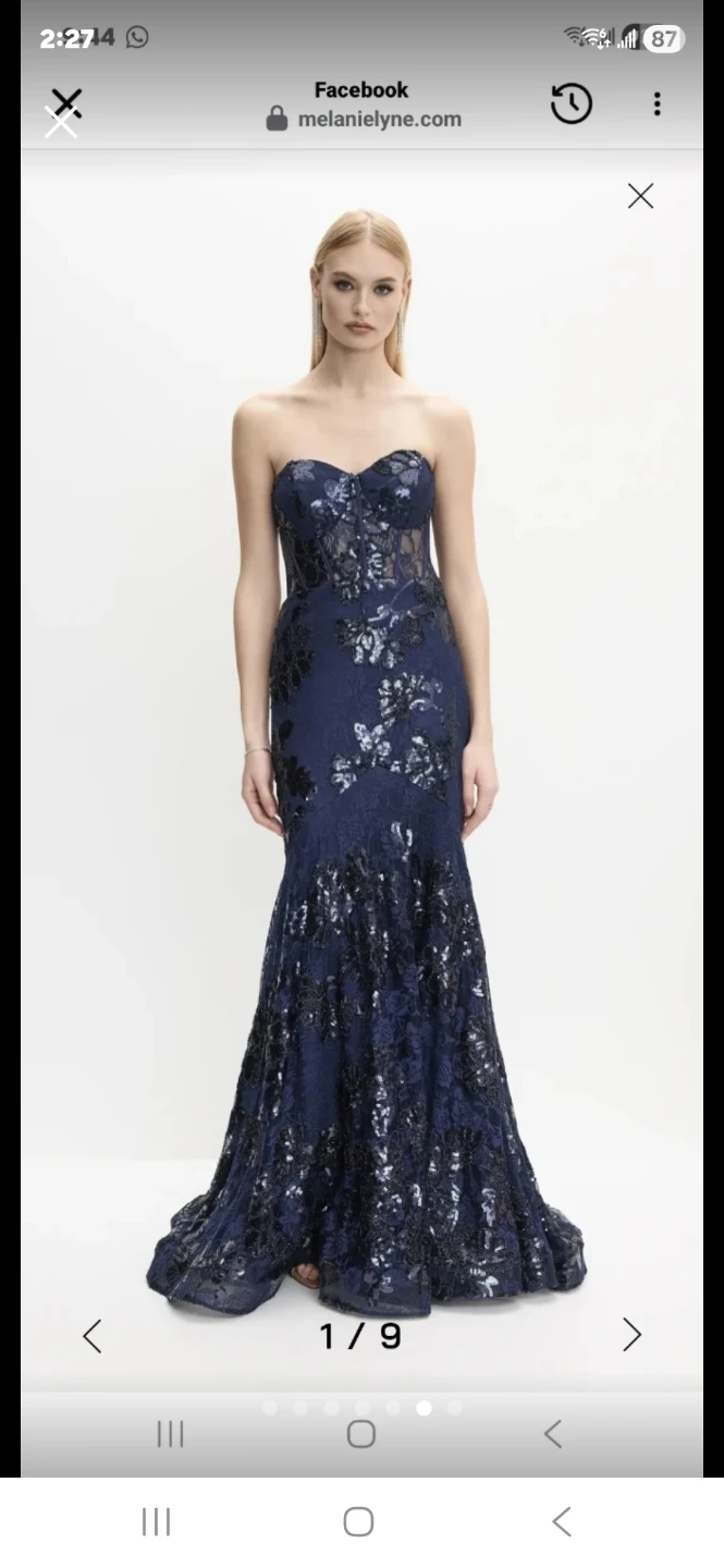 Size 6 Melanie Lyne Navy Lace Sequin Evening Gown - photo 3