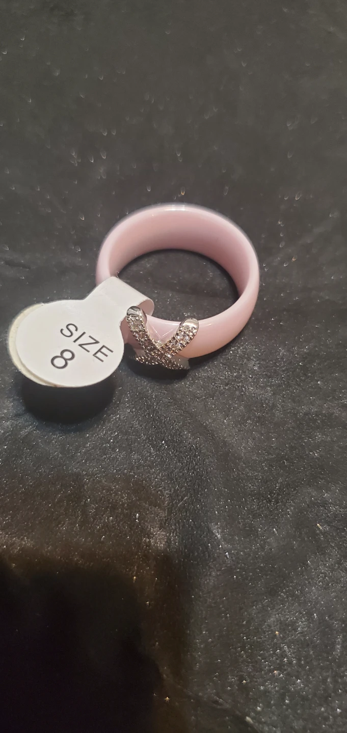 Pink Ceramic X-Design Ring Size 8
