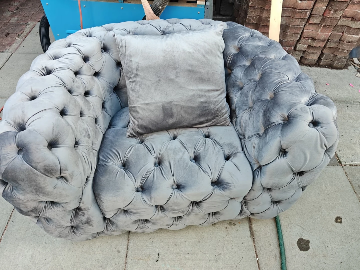 Grey Velvet Tufted Armchair