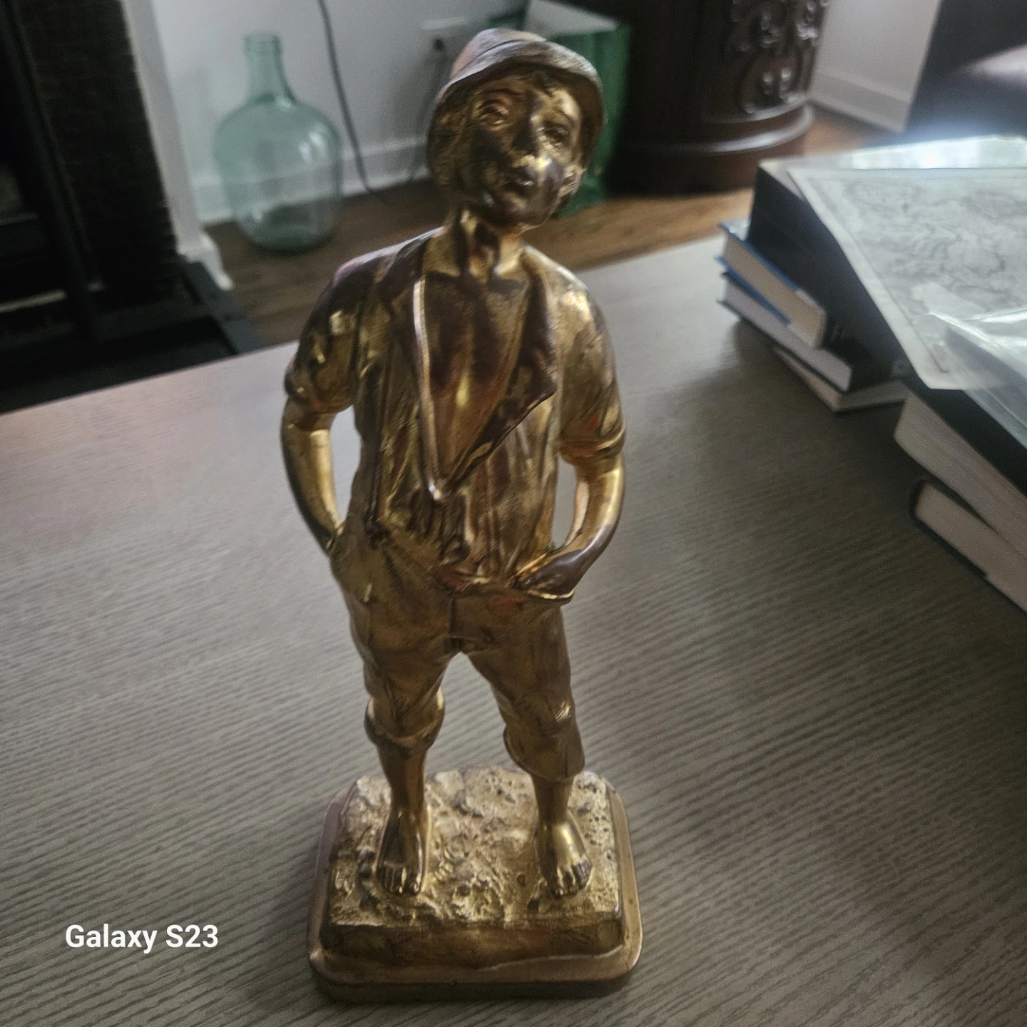 Vintage Bronze Whistling Boy Sculpture