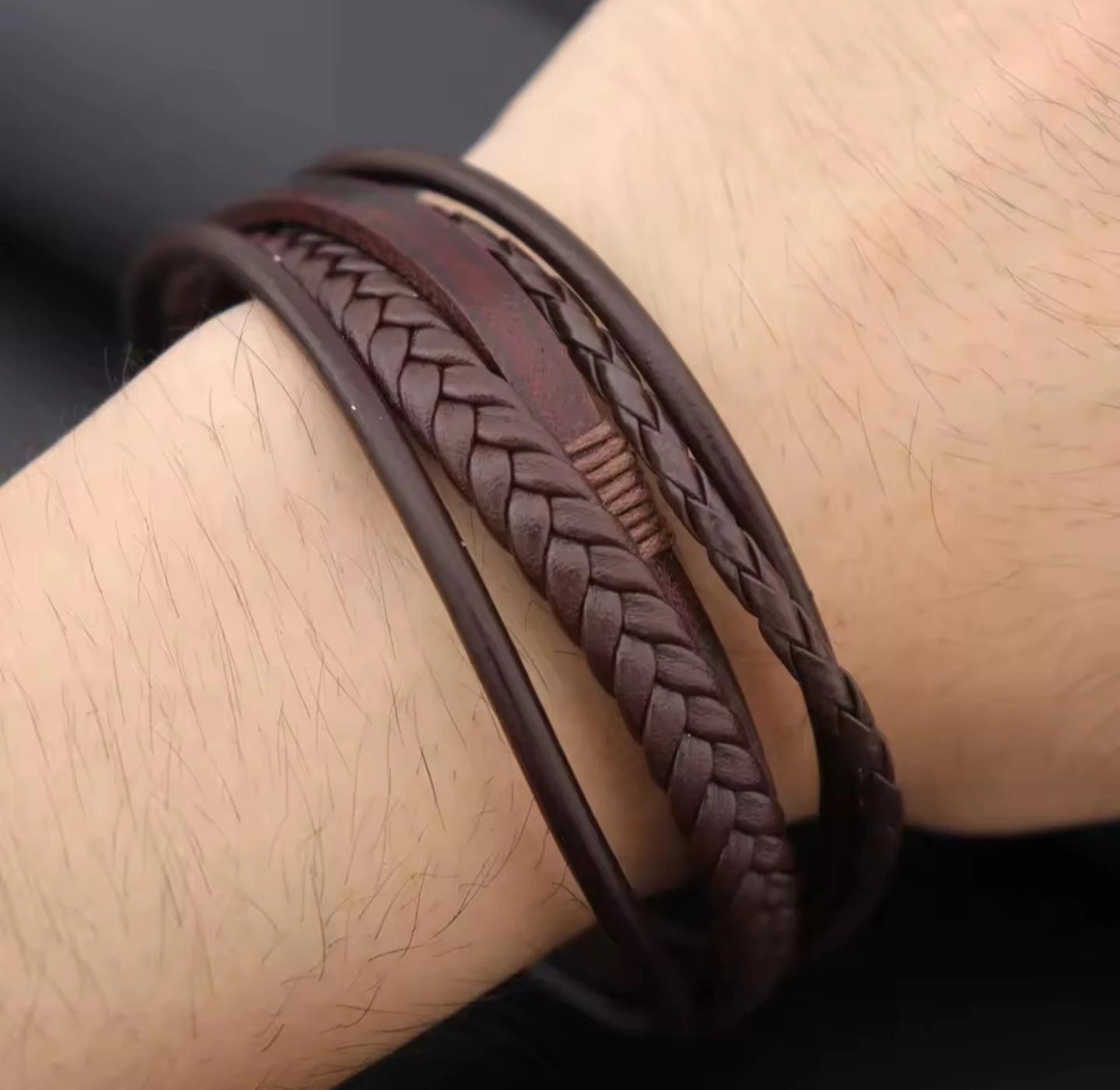 Multi-Layer Brown Leather Bracelet - photo 2