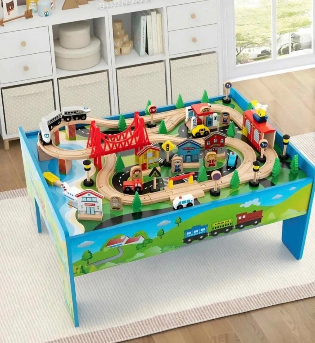 Wooden Train Table Set with Accessories