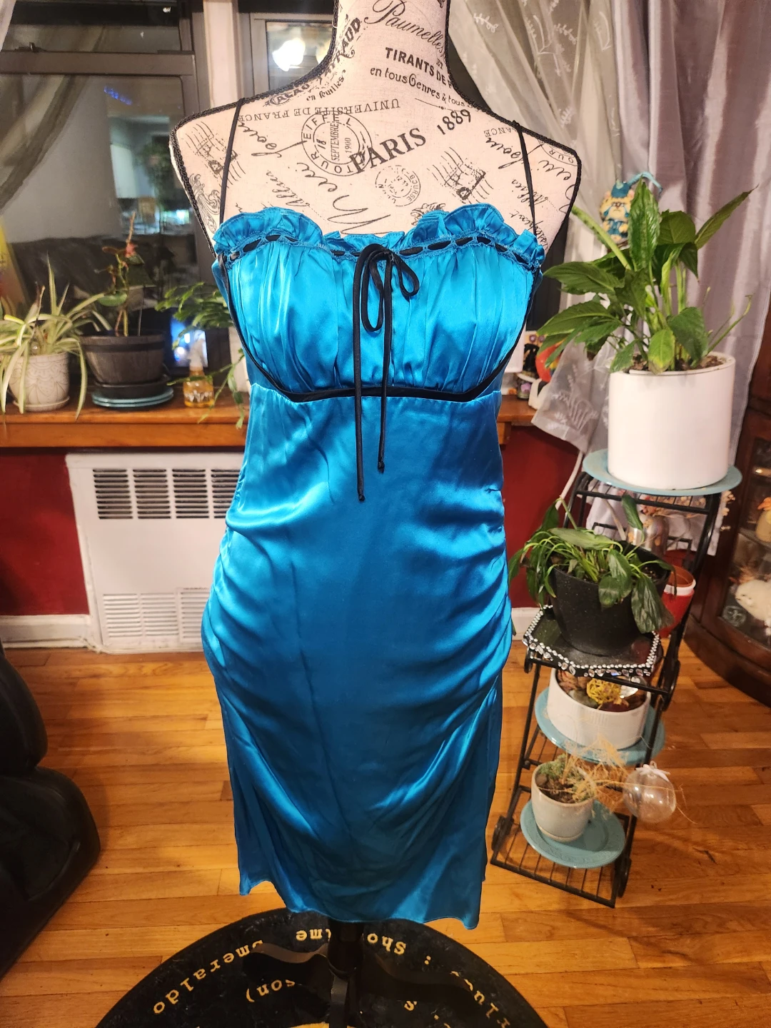Betsey Johnson Vintage NWT Turquoise 100% Silk Slip Dress