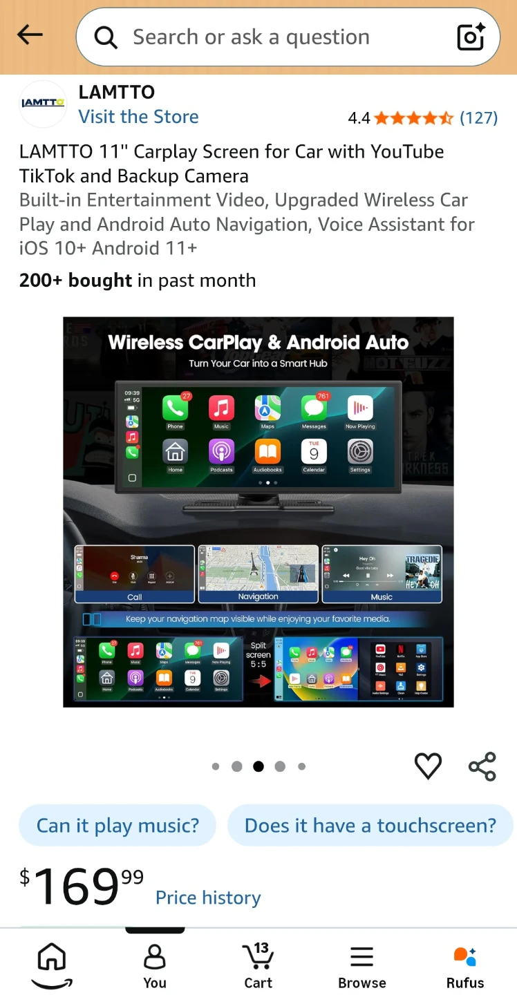 LAMTTO 11-inch Wireless Carplay and Android Auto Screen - photo 3
