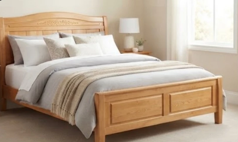 Solid wood headboard and bed frame and mattress - photo 2