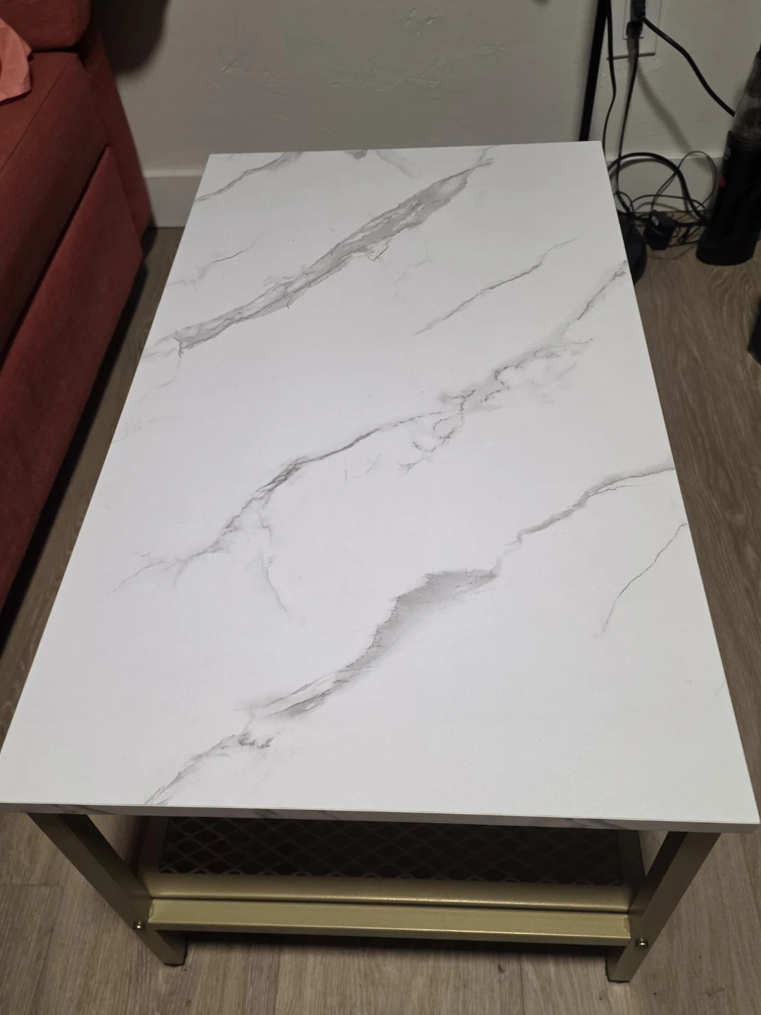 Faux Marble Coffee Table with Gold Metal Frame - photo 2