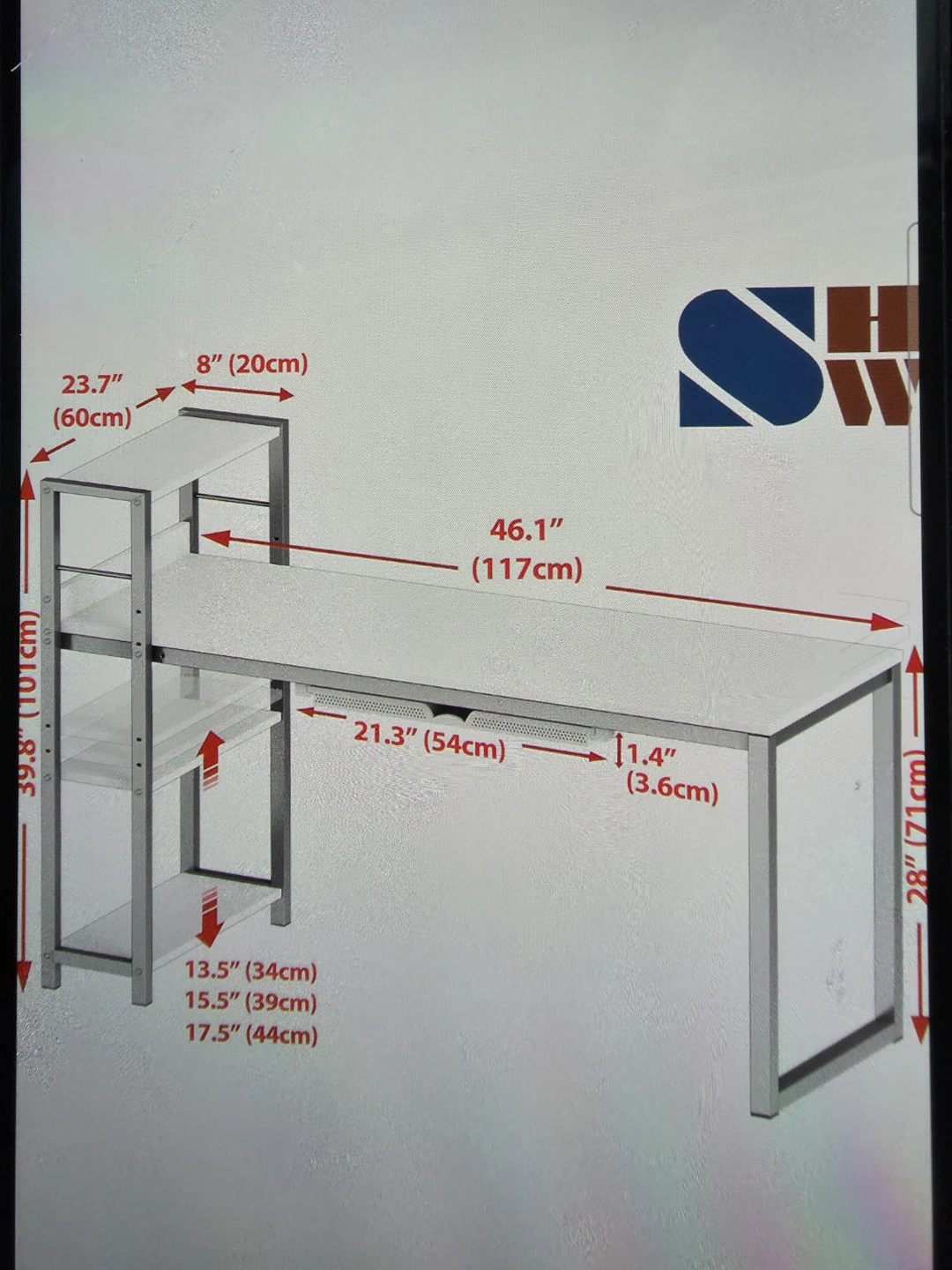 White Metal Frame Desk with Attached Shelving - photo 5