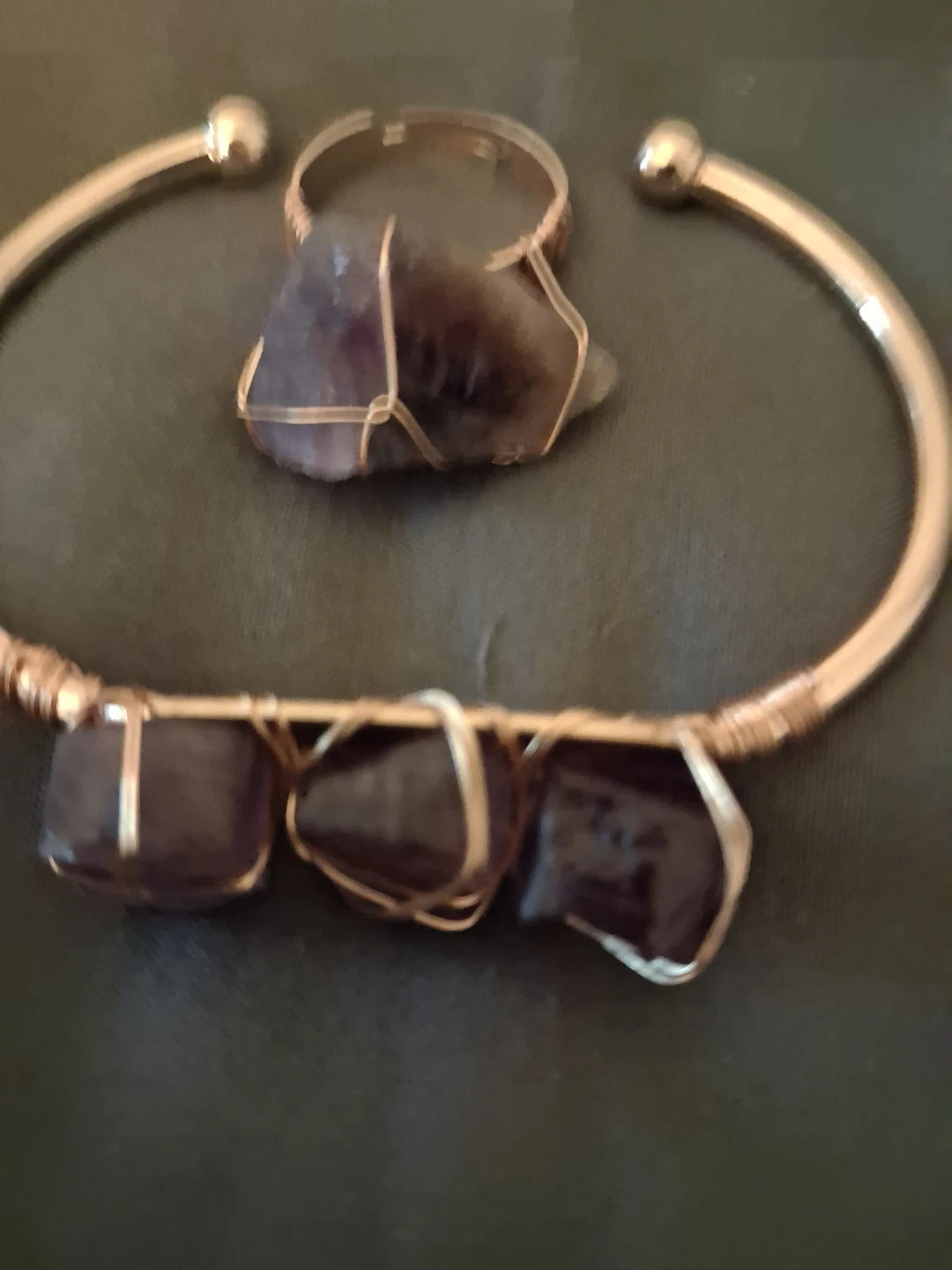 Wire-wrapped amethyst bracelet and ring set - photo 4
