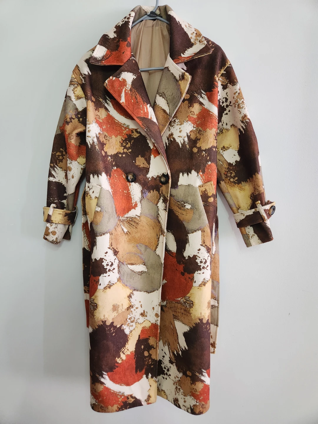 Abstract Print Double-Breasted Coat