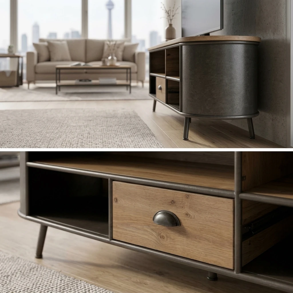 ✴️Modern Industrial Oval TV Stand / Media Console - SOLID WOOD - photo 5