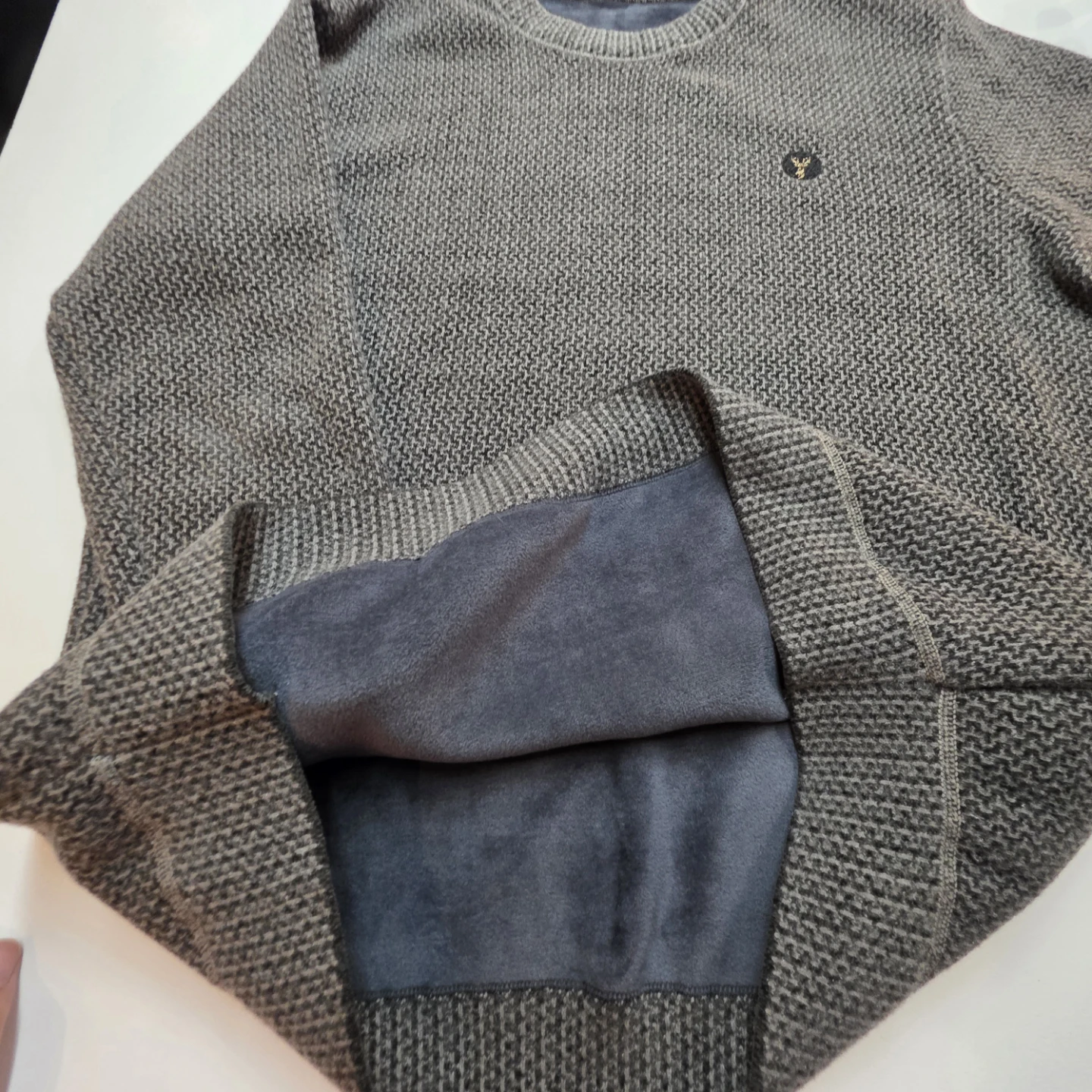Grey Textured Fleece-Lined Sweater - photo 4
