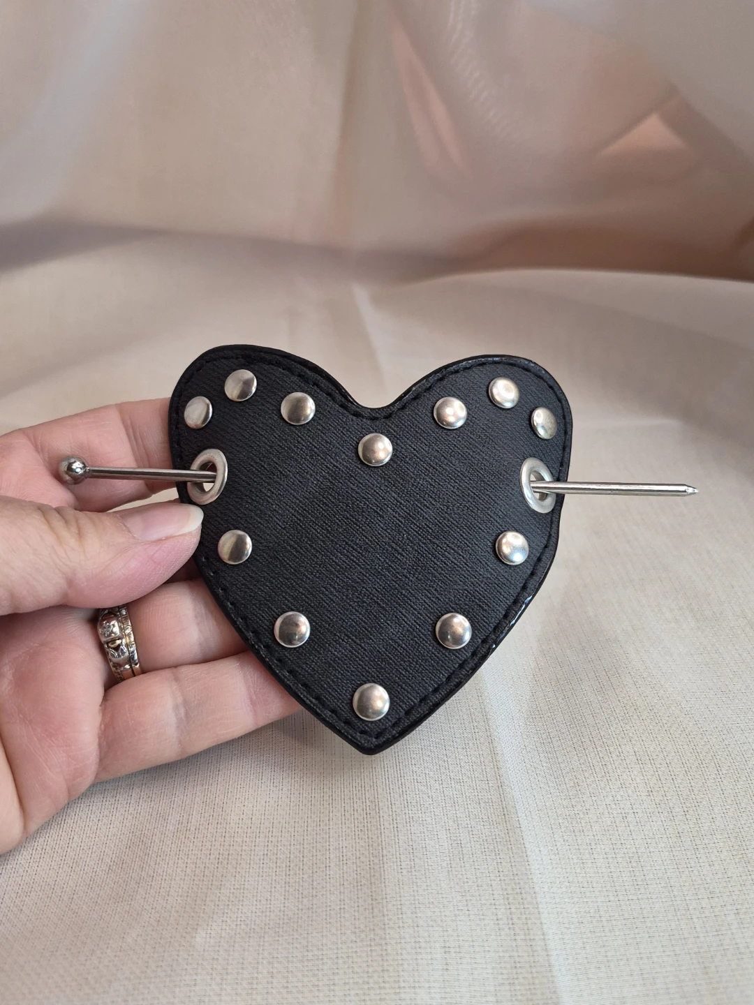Black Leather Heart Hair Clip