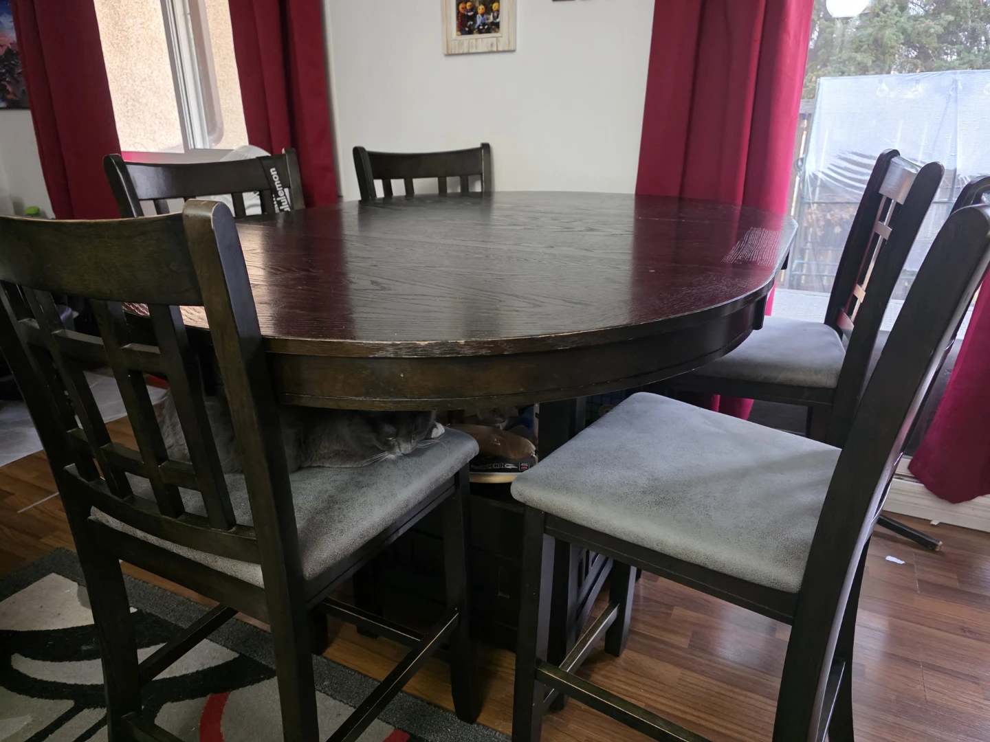 Dark Wood Oval Dining Table with 5 Chairs - photo 2