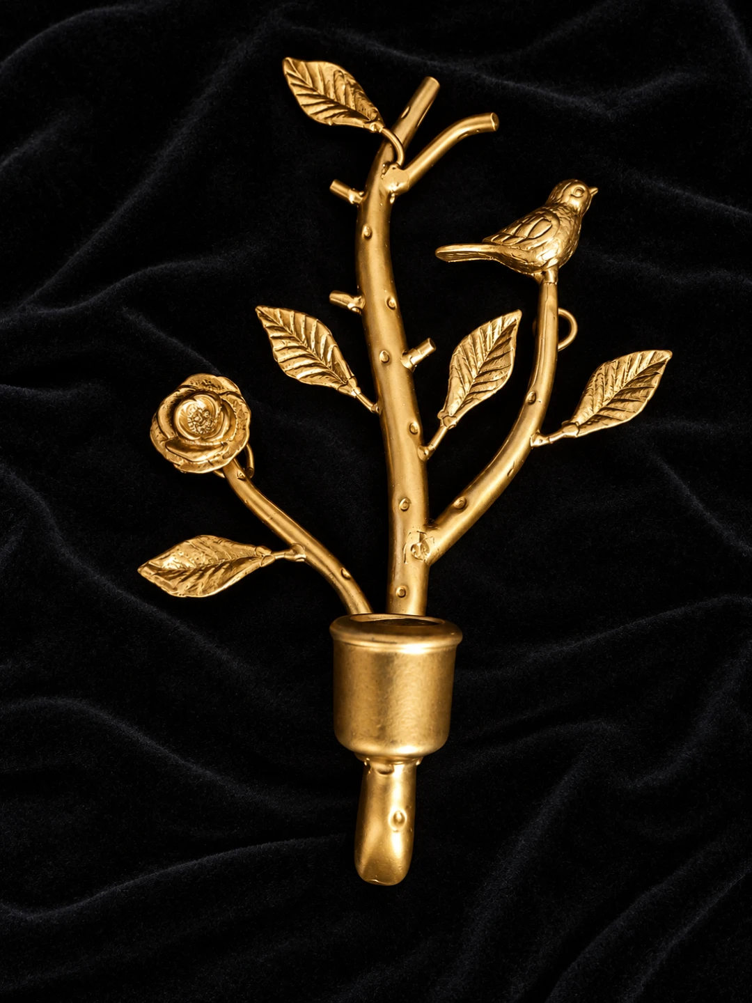 Set of 2 Gold Floral and Bird Branch Wall Candle Holders - photo 4