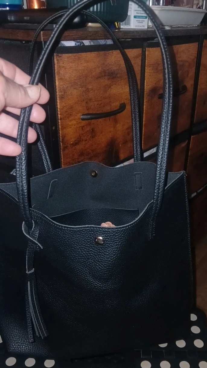 Black Pebbled Leather Tote Bag