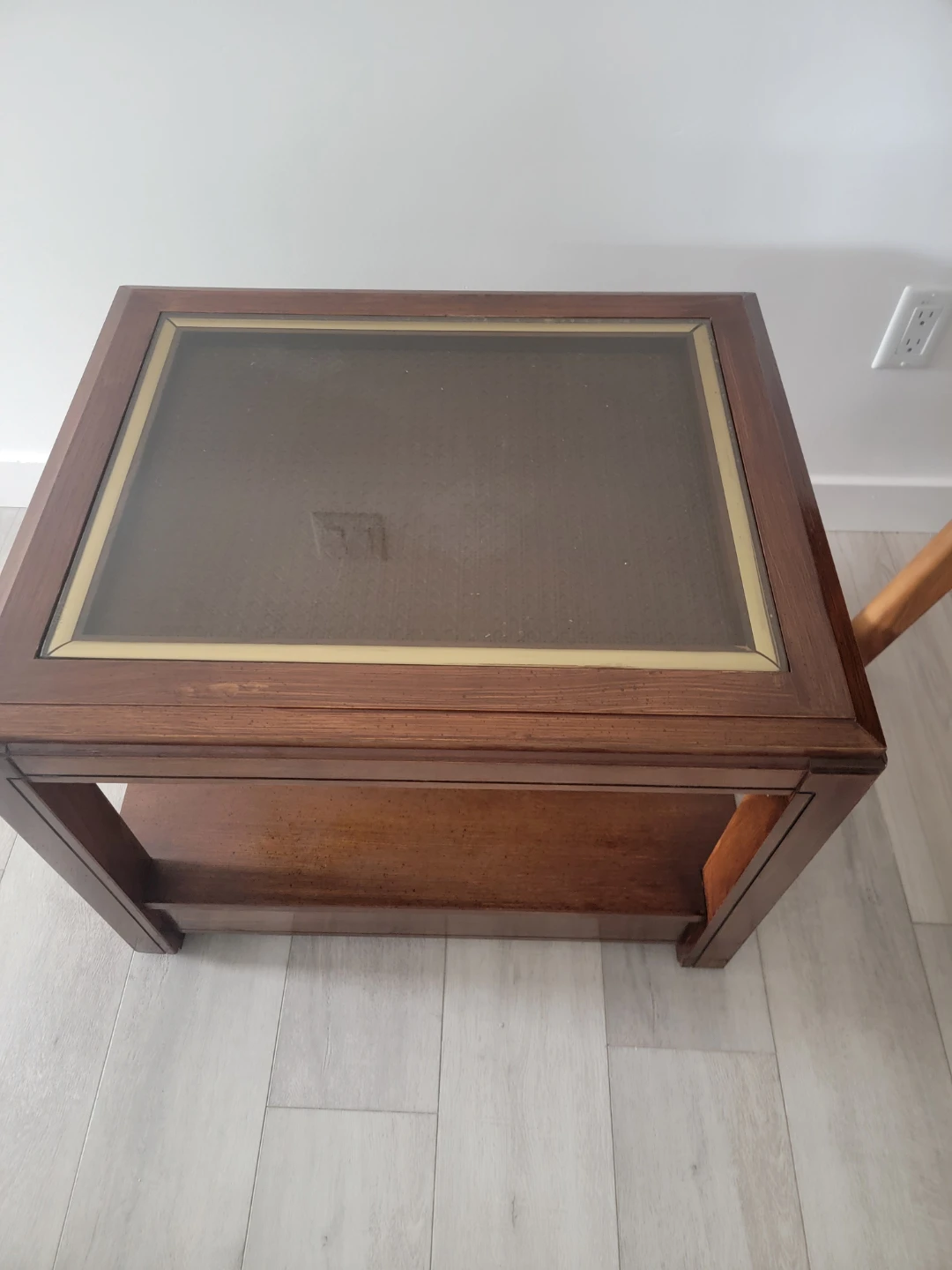 Wooden end table with glass top - photo 2