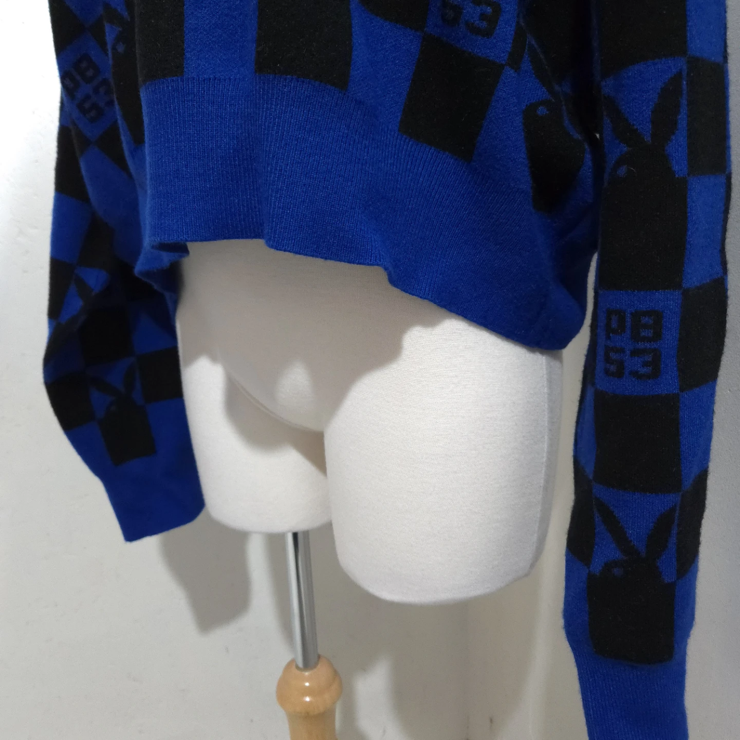 Playboy blue Checkered Knit cropped Sweater - photo 5