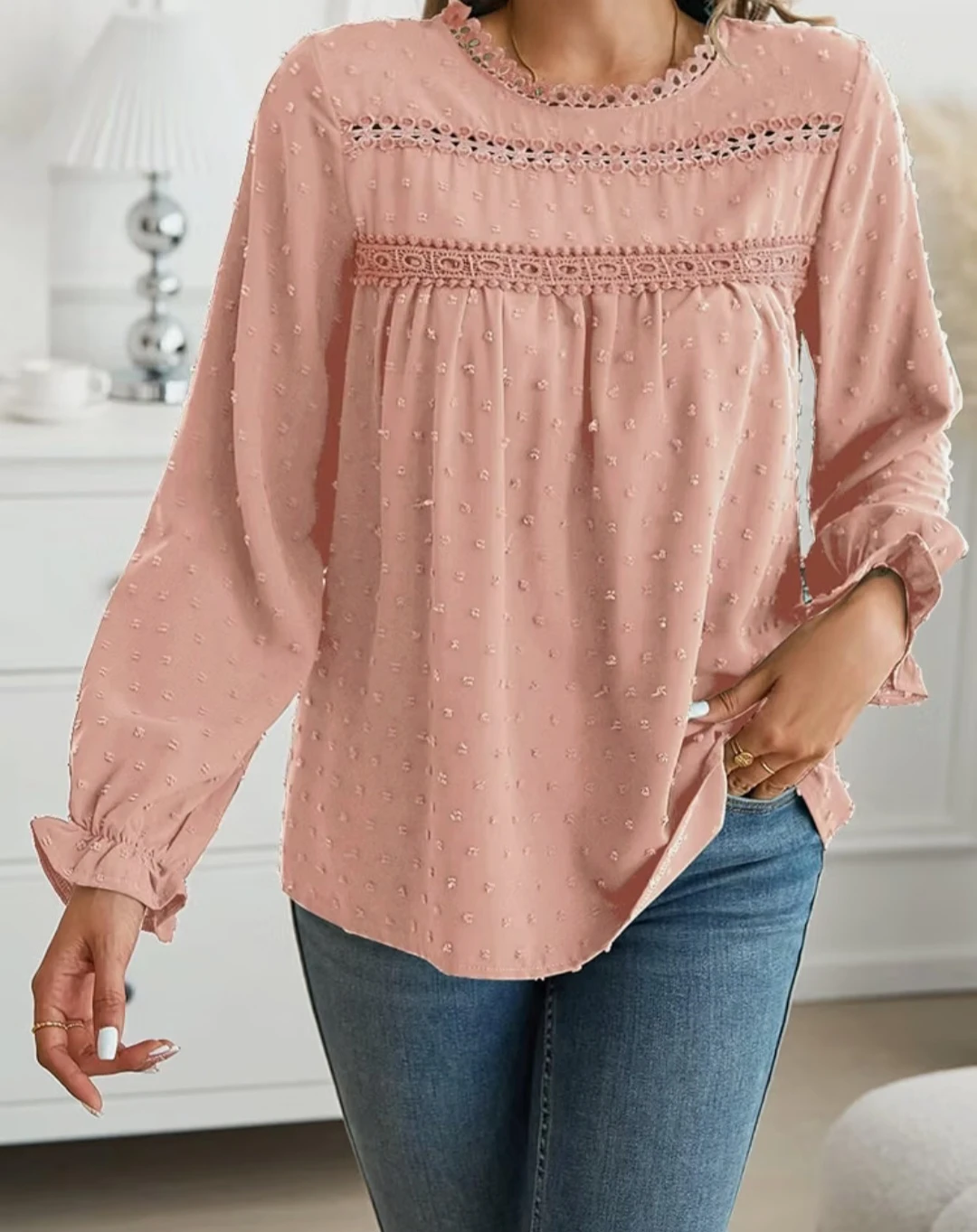 Pink Swiss Dot Long Sleeve Blouse - photo 2