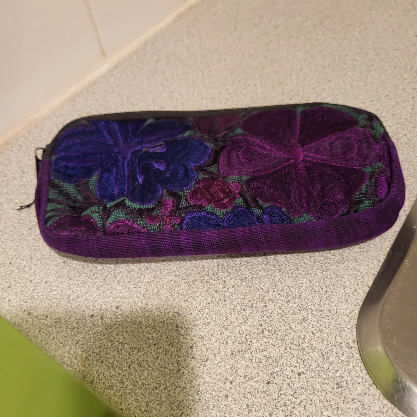 Embroidered Floral Zippered Pouch