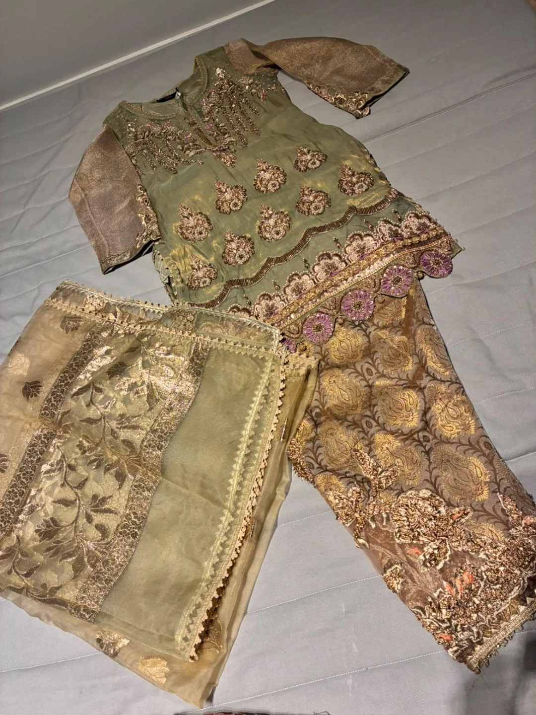 Olive Green Embroidered Pakistani Outfit