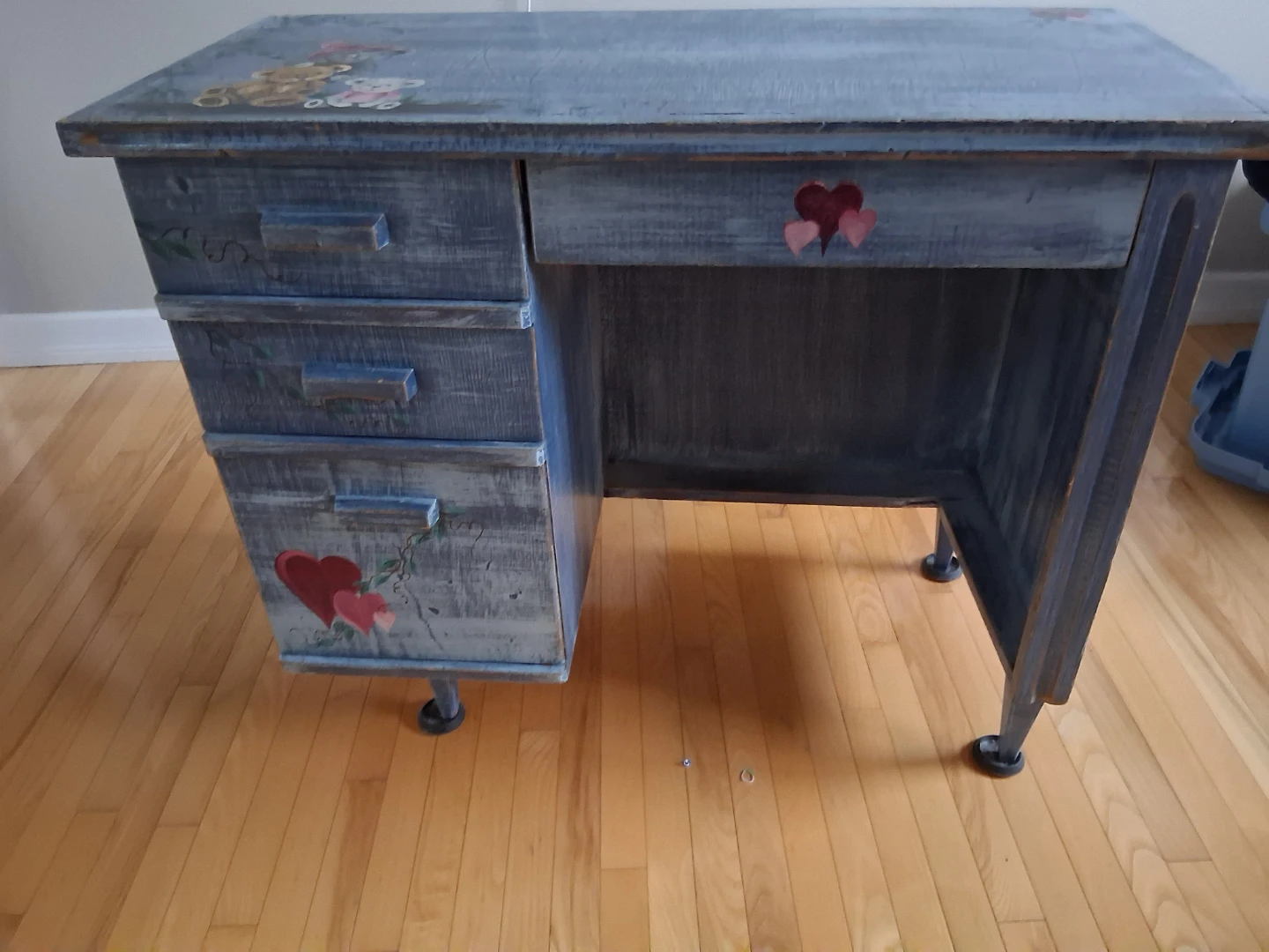 Painted Wooden Desk with Teddy Bear Motif