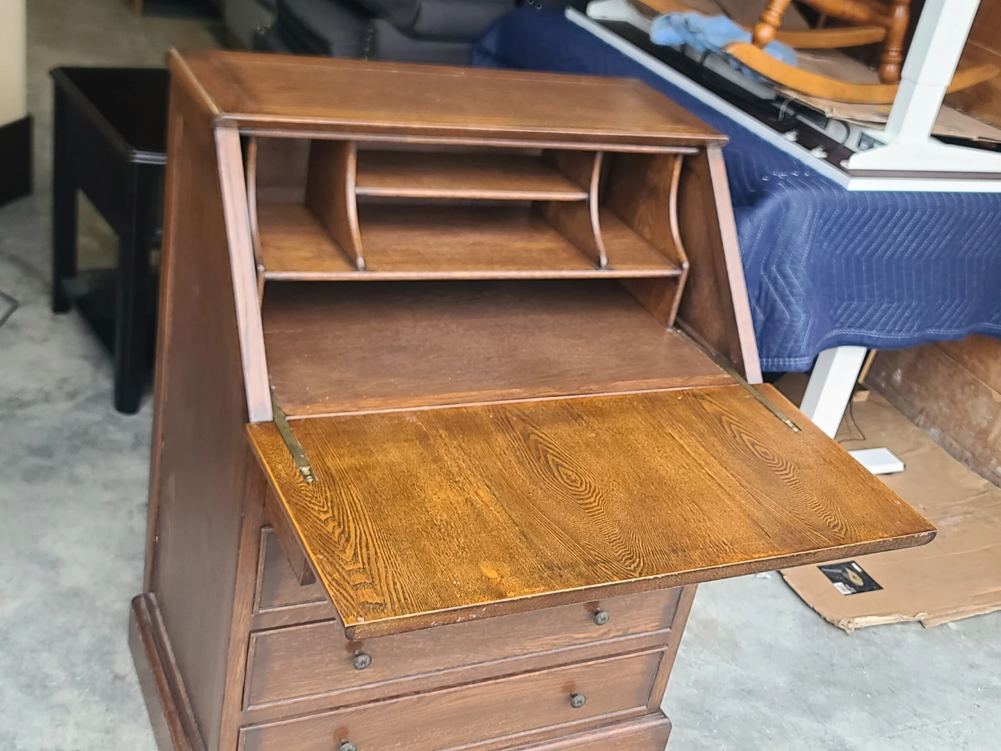 Vintage Carved Oak Secretary Desk - photo 5