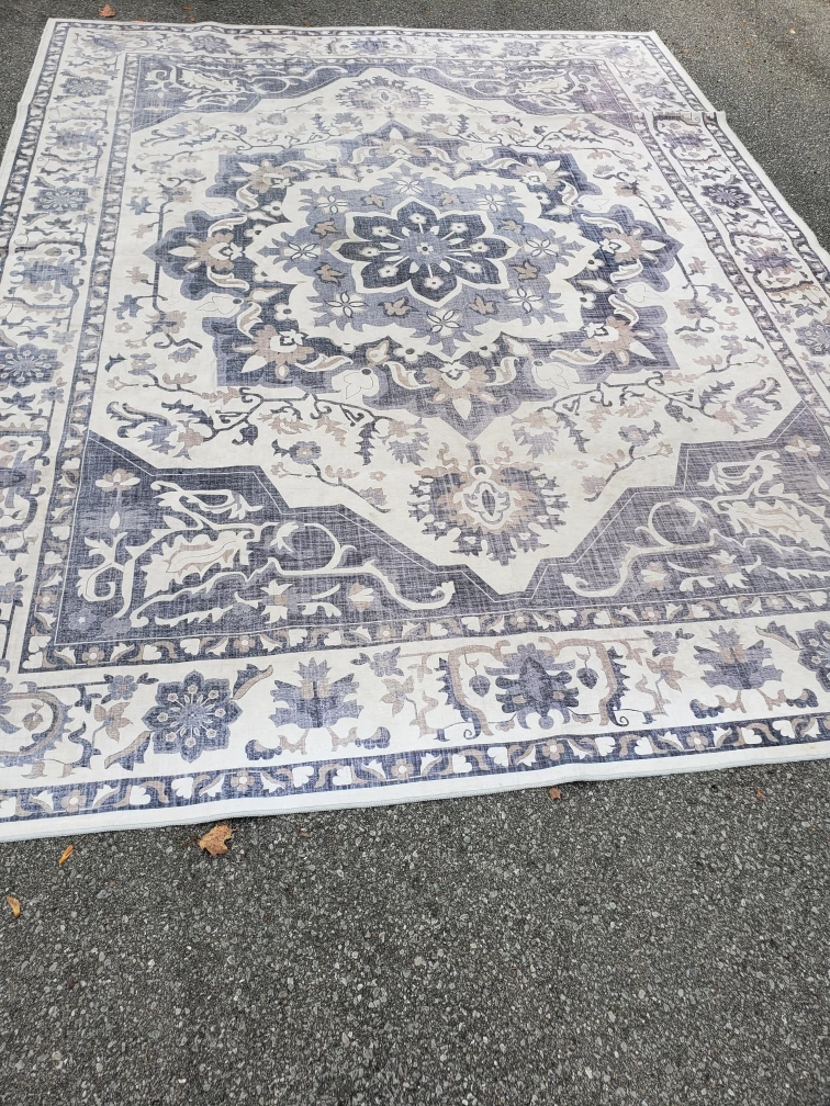 Large Blue and Cream Medallion Area Rug - photo 3