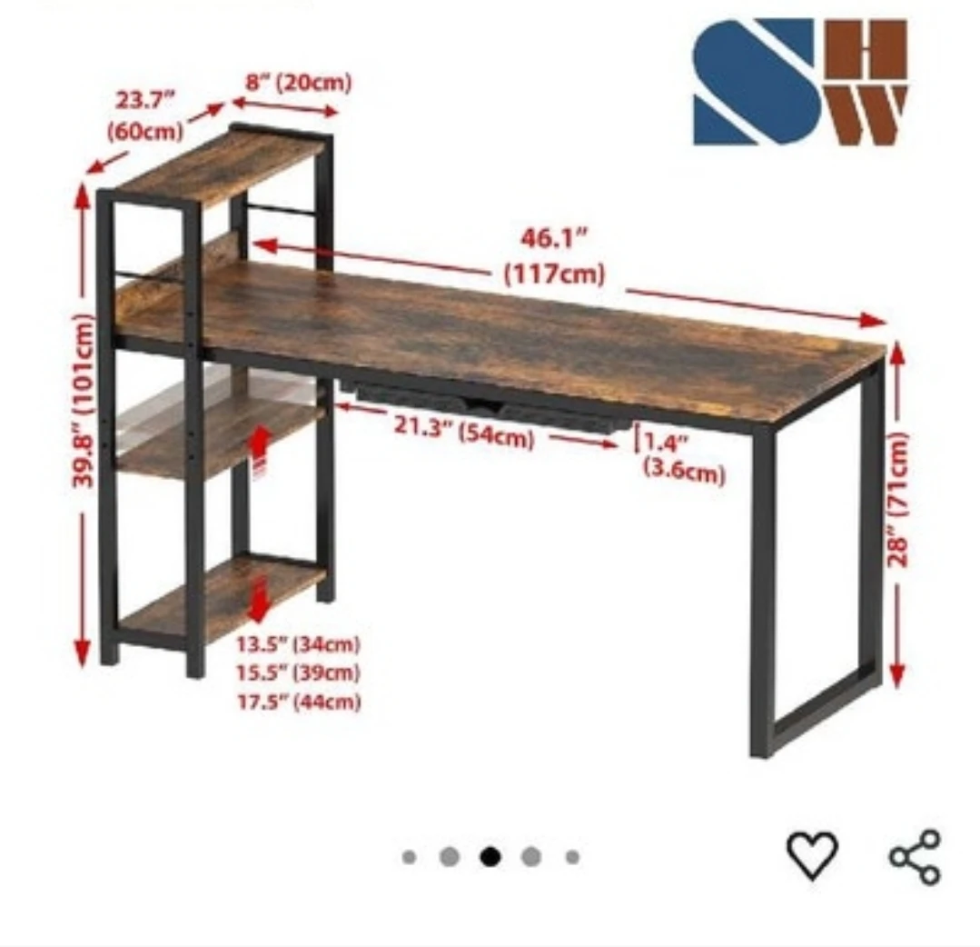 Rustic Wood and Black Metal Computer Desk with Shelves - photo 3