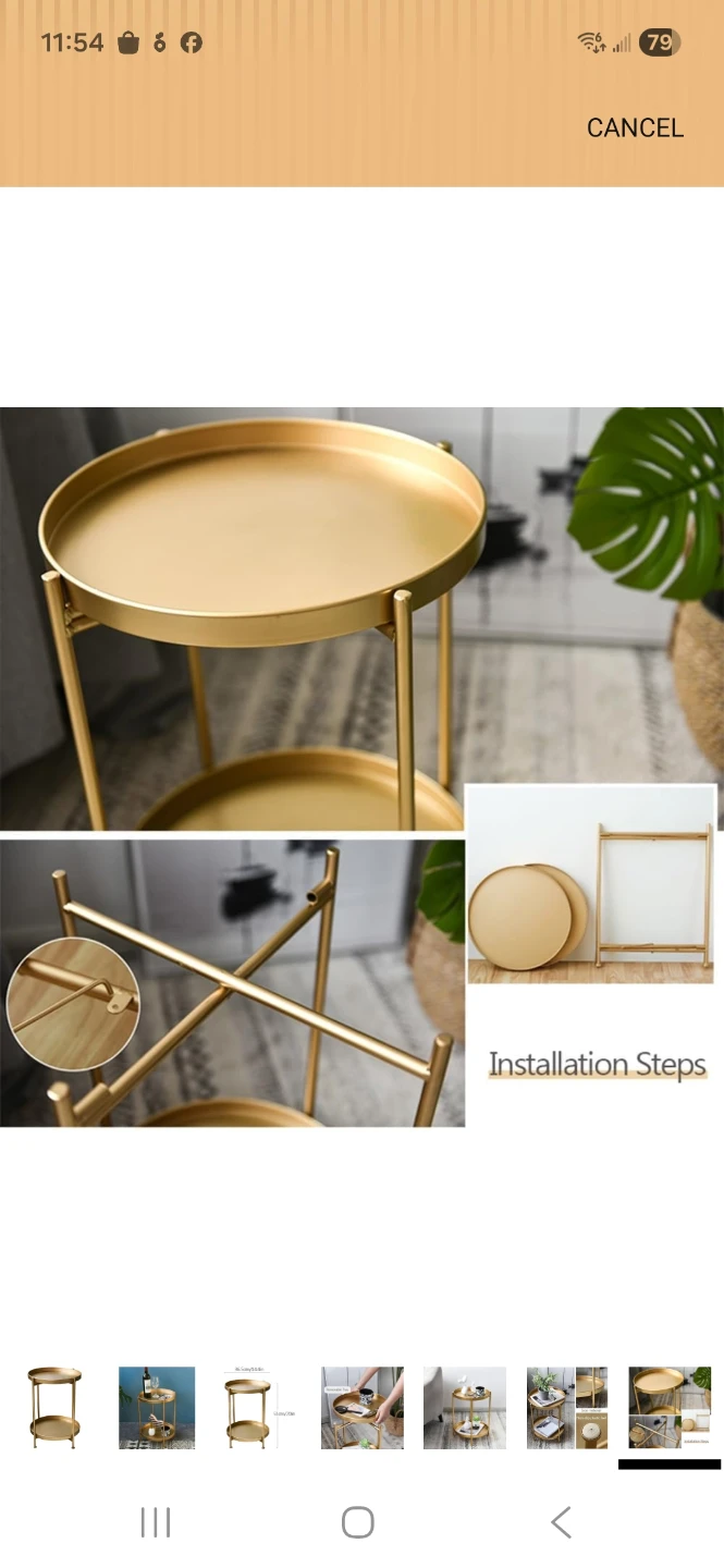 Gold Round Metal Side Table with Removable Tray