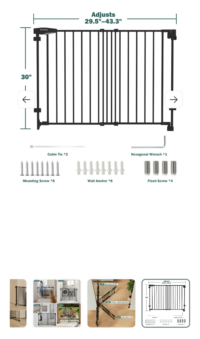 Mumeasy 29.5-43.3" Adjustable Safety Gate