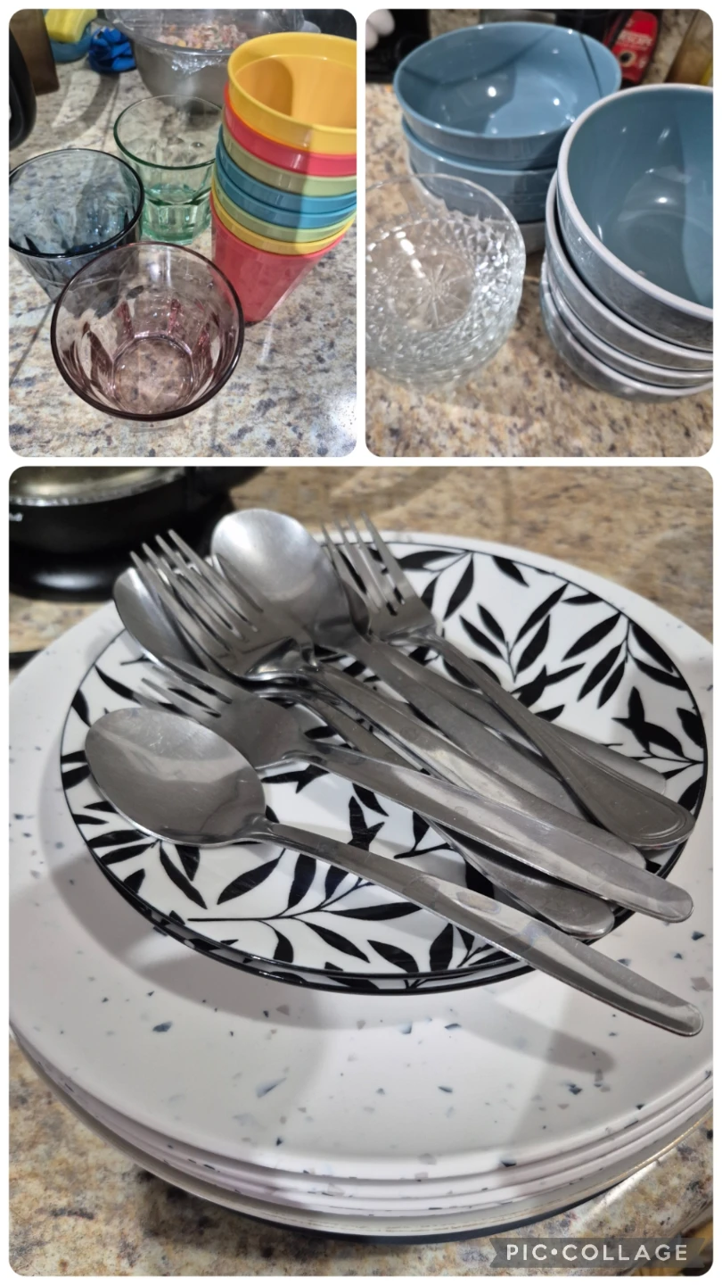 Kitchenware bundle of plates, bowls, and cutlery