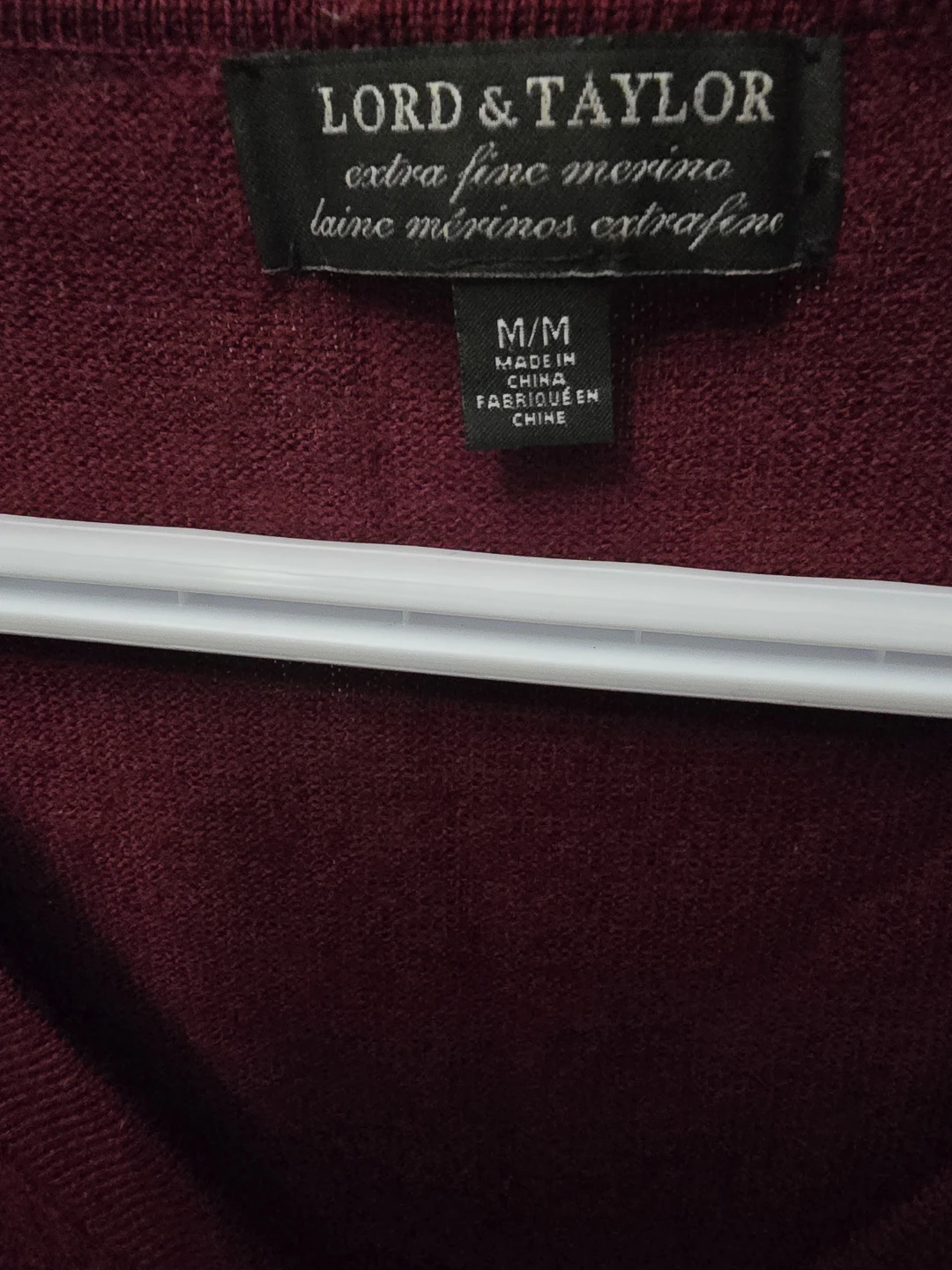 Lord & Taylor Maroon Extra Fine Merino V-Neck Sweater - photo 3