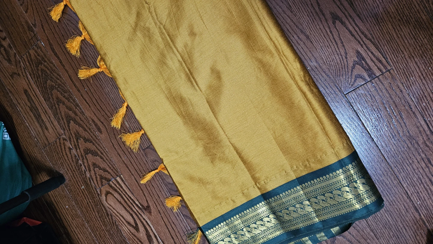 Mustard Yellow Saree with Green Border - photo 2