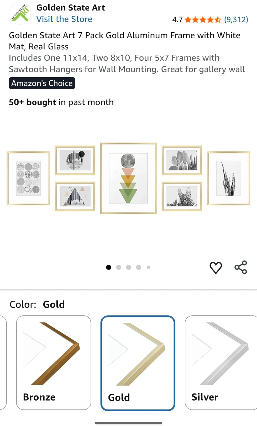 Golden State Art 7 Pack Gold Aluminum Frames