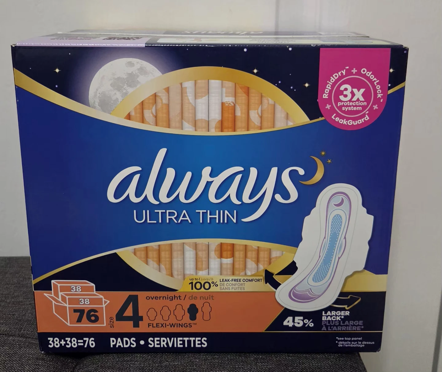 Always Ultra Thin Size 4 Overnight Pads 76 Count