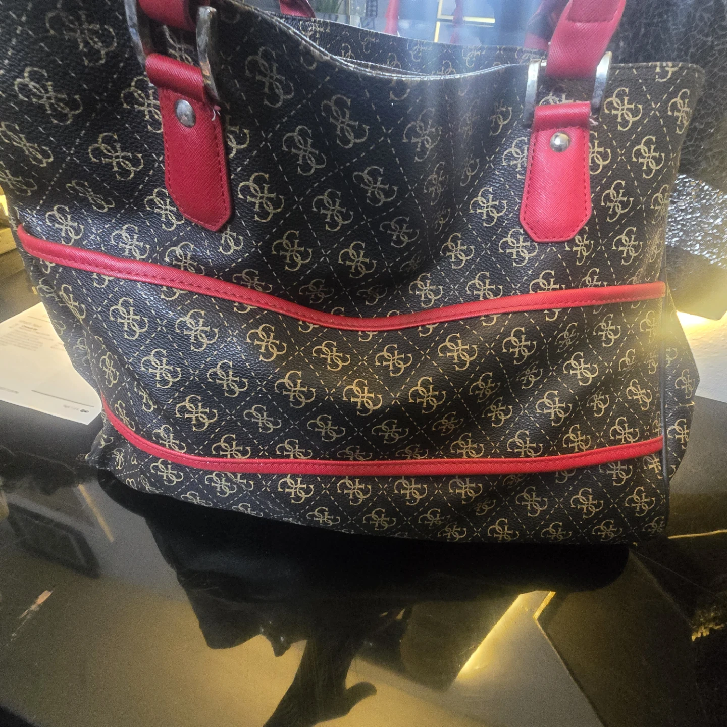 XL Guess Brown and Red Monogram Tote Bag - photo 5