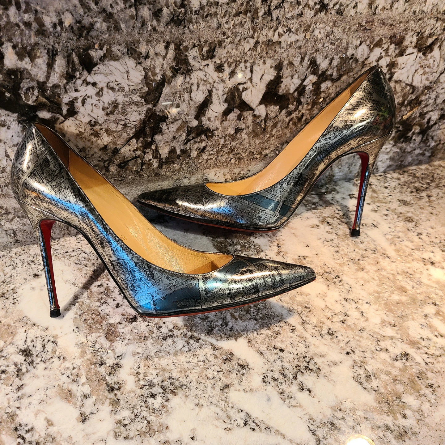 Christian Louboutin Newspaper Print Heels