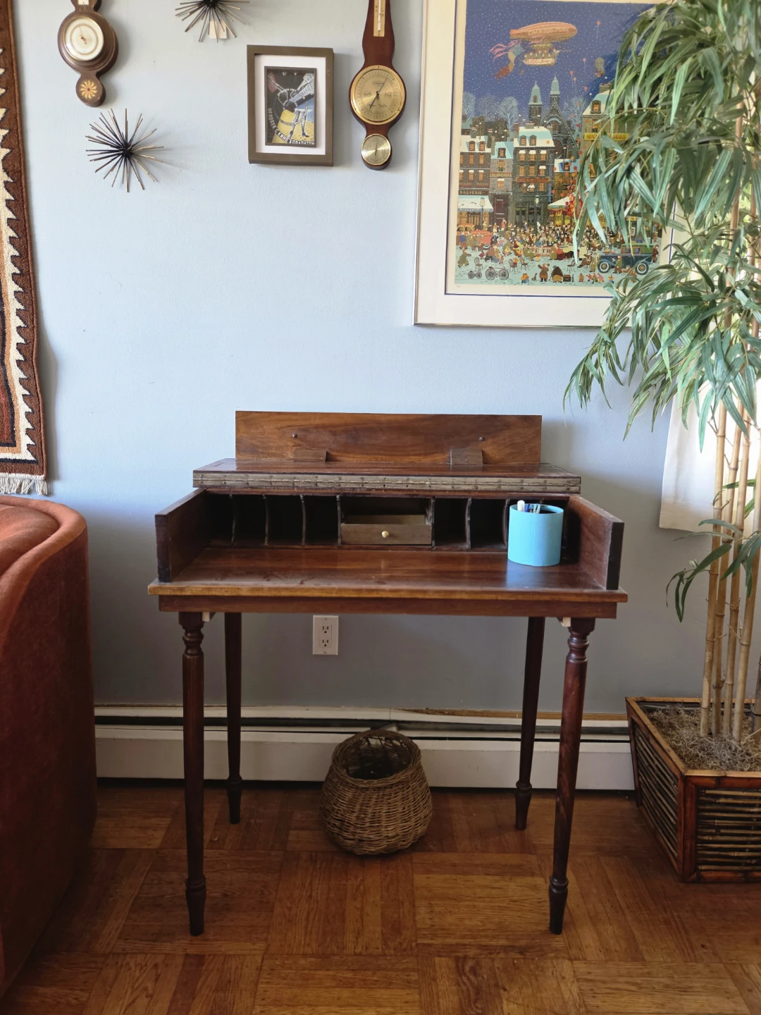 Antique Solid Walnut Piano Hinge Lift-top Desk