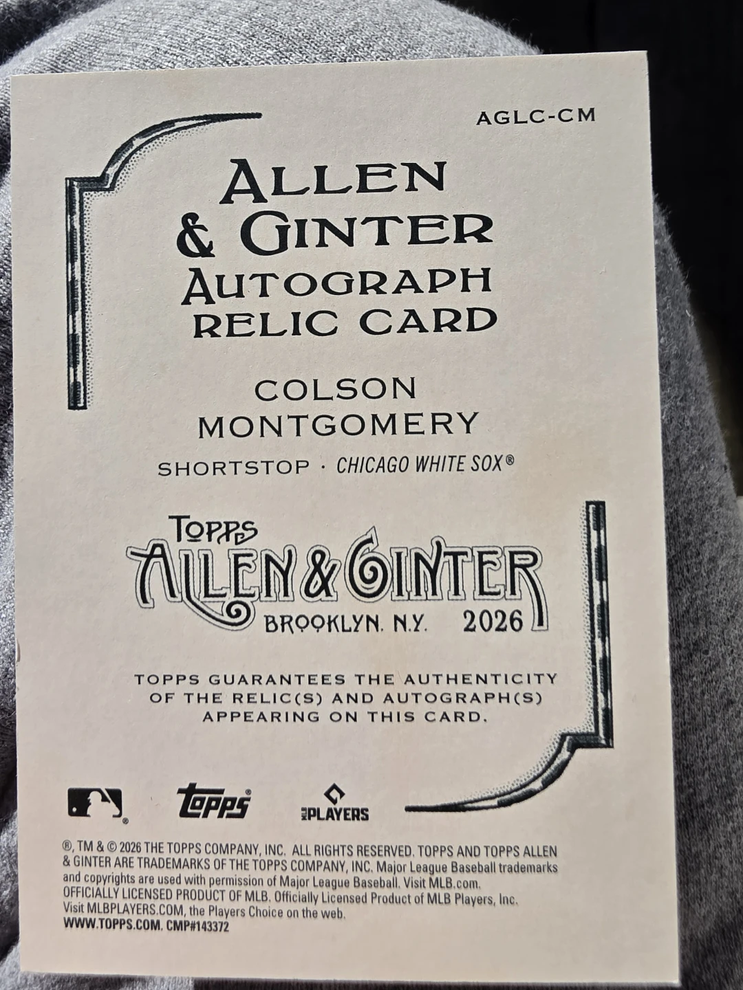 2026 Topps Allen & Ginter Colson Montgomery Autograph Relic - photo 2
