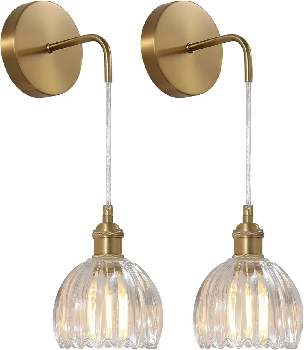 Set of 2 Wall Sconces with Glass Shades