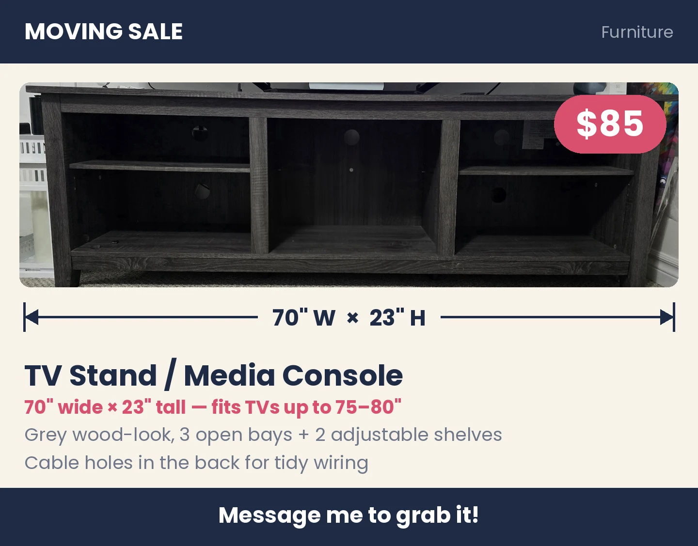 Grey Wood-Look TV Stand Media Console