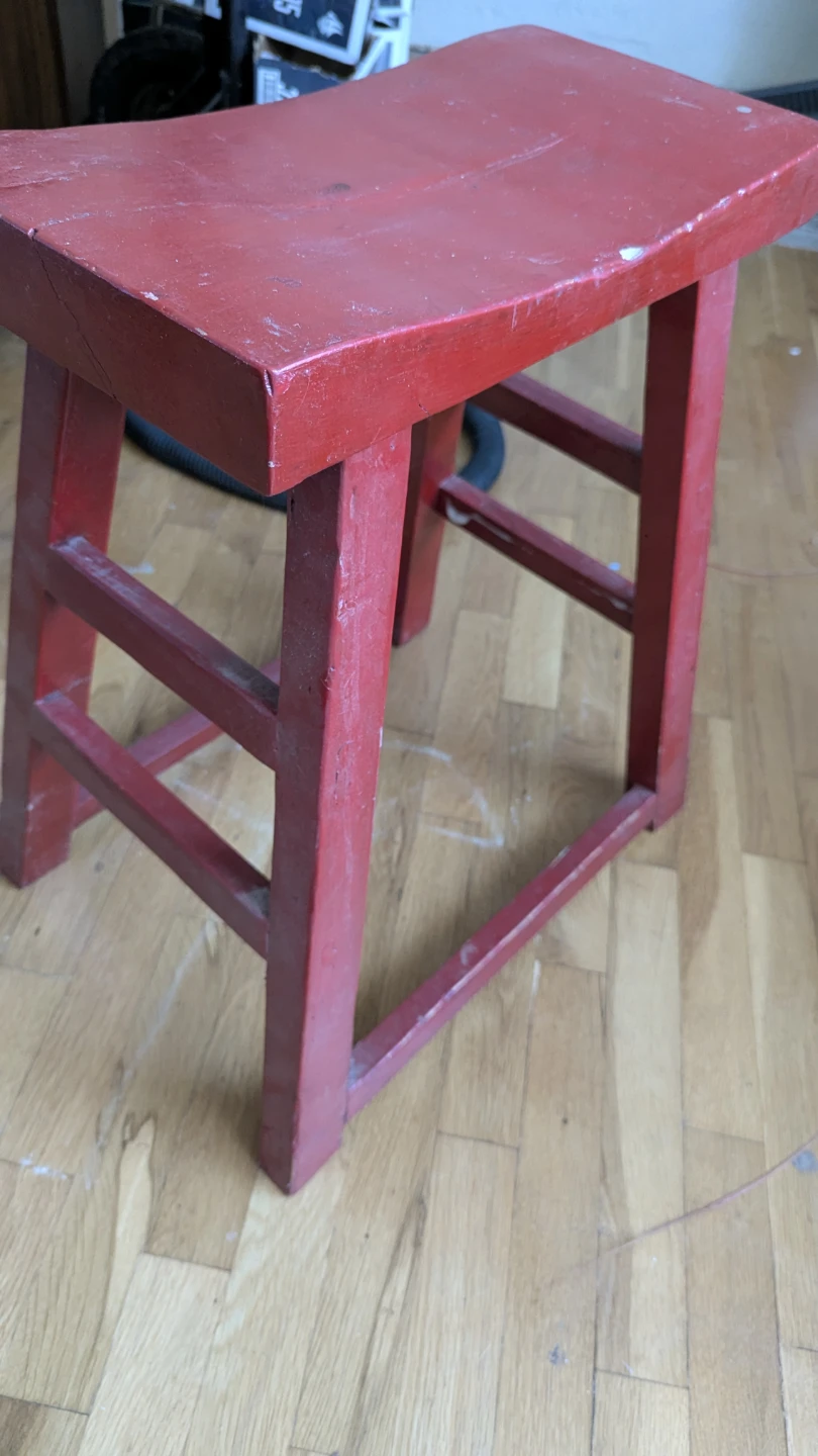 Red Wooden Stool - photo 3